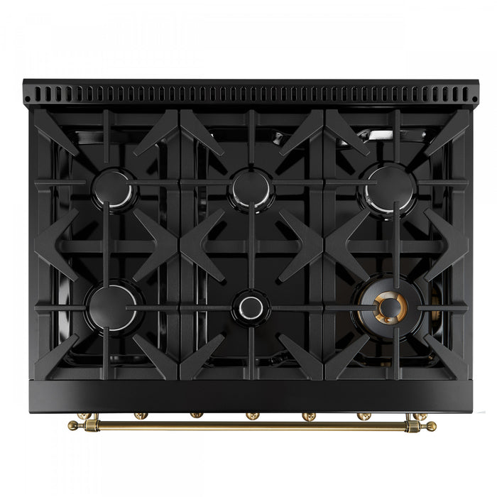 Forno Antico 36\" Dual Fuel Gas Range, Black, 4.5 cu.ft. - FFSGS6113-36BLK