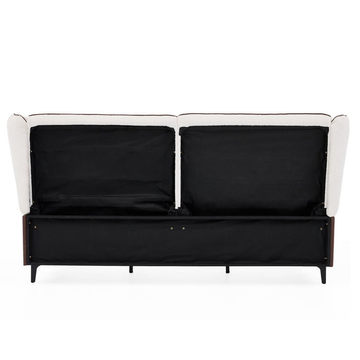Ava Teddy Fleece Platform Bed with Wingback Headboard and Faux Upholstered, King Size, White King Bed