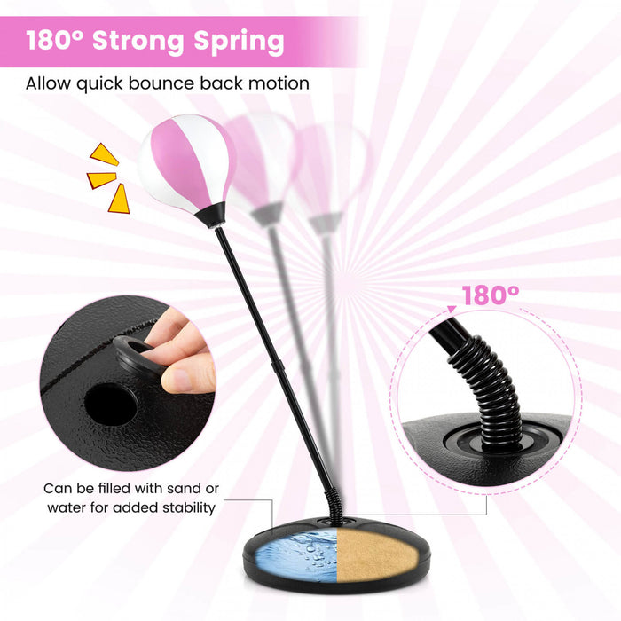Costway Kids Punching Bag Toy Set Adjustable Stand Boxing Glove Speed Ball With Pump Pink