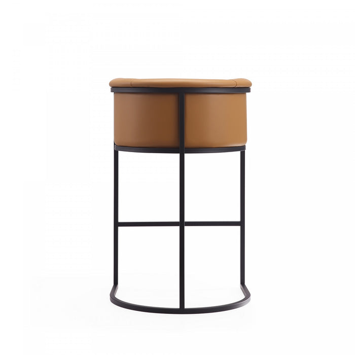 Cosmopolitan Mid-Century Modern Metal Upholstered Barstool in Camel - Set of 3 Bar Stool