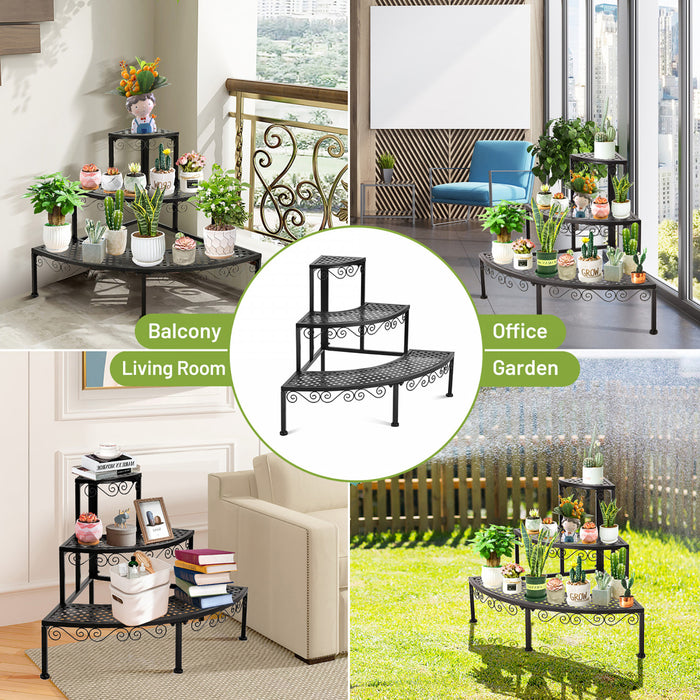 Ironwork Fan-shaped 3-tier Pot Plant Stand Stair-step Design