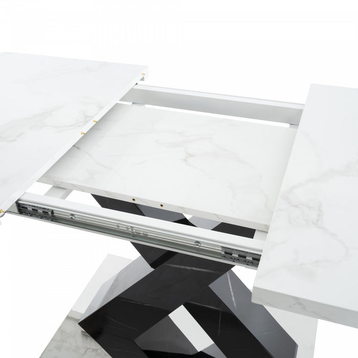 Liam Modern Rectangle Stretchable Dining Table with X-Shape Legs and Metal Base,Black