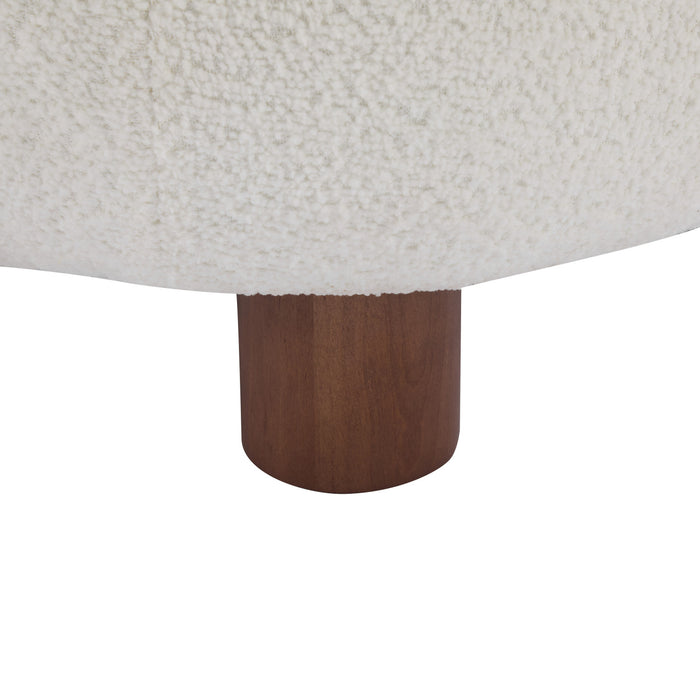 Nube Modern Boucle Accent Chair with Curved Backrest and Four-Leg Design, Off White, Walnut