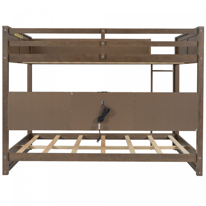 Aaron Wood Bunk Bed With Storage Cabinets And Usb Ports, Queen Size, Antique Wood