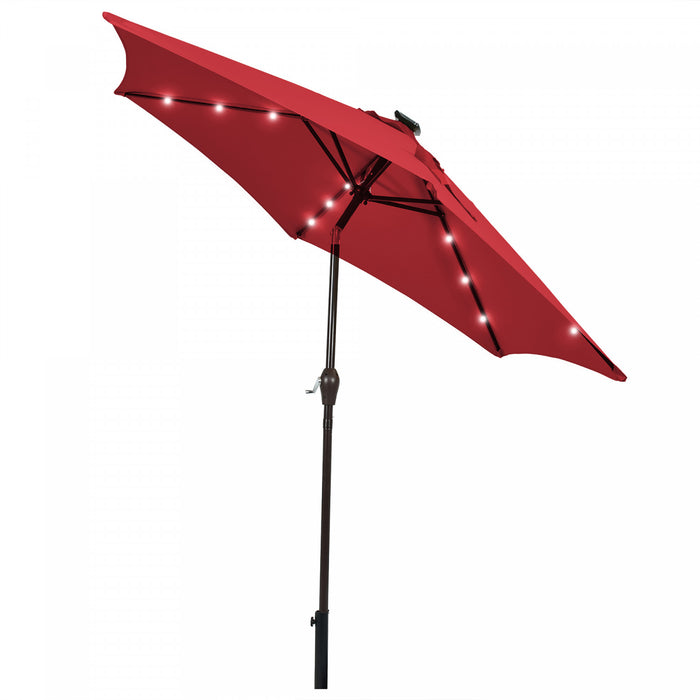 Costway 9' Solar LED Lighted Patio Market Umbrella Tilt Adjustment Crank Lift Burgundy