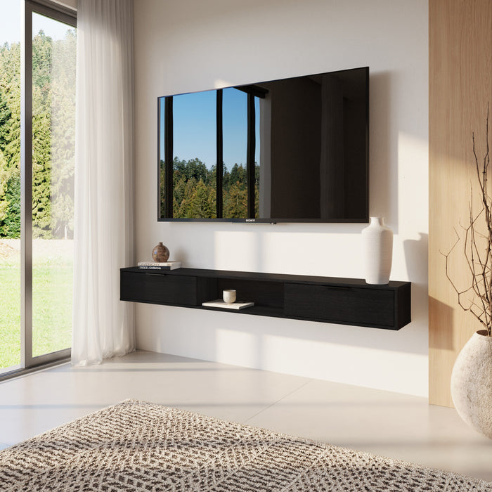 Nordika Slim 72\" Wall-Mounted TV Stand with 2 Storage Cabinets - Black