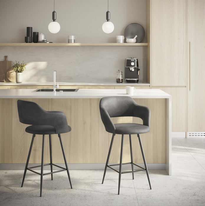 LumiSource Margarite Grey Faux Leather Contemporary Counter-Height Stool - Set of 2