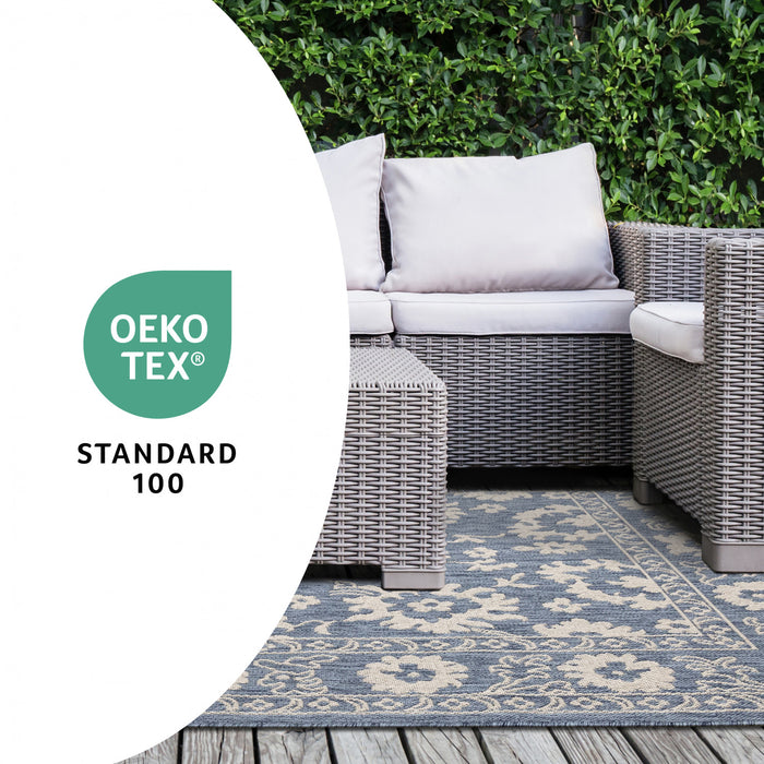 Cabana Blue White Elegant Border Outdoor Rug, 7'10\" x 10'6\" Outdoor Area Rug