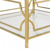 Gleam 33.5 Inch Square Tempered Glass Coffee Table with Geometric Gold Frame and Lower Shelf, Transparent | Gleam Table Basse Carree en Verre Trempe 33.5 po avec Cadre Geometrique Dore et Etagere Inferieure, Transparent