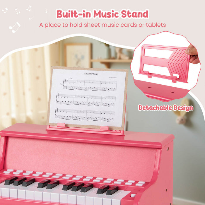 Costway 25 Keys Digital Piano with Music Stand Stool Lighted Keys Teaching Mode for 3+ Kids Pink