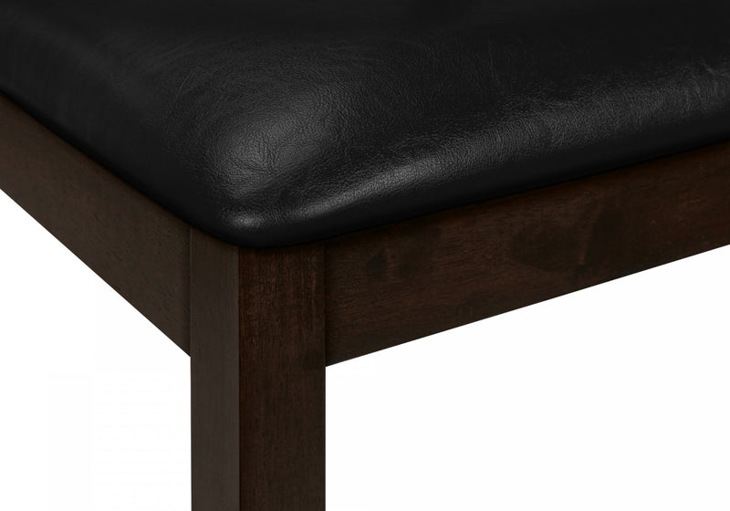 Bench Rectangular Dining Room Hallway Entryway Brown Solid Wood Black Leather-Look Transitional