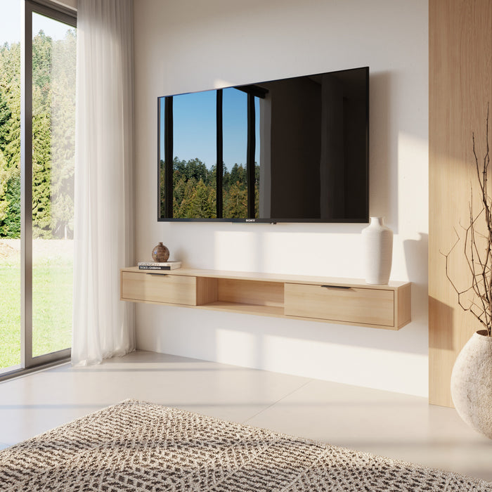 Nordika Slim 72\" Wall-Mounted TV Stand with 2 Storage Cabinets - Natural Blonde Oak