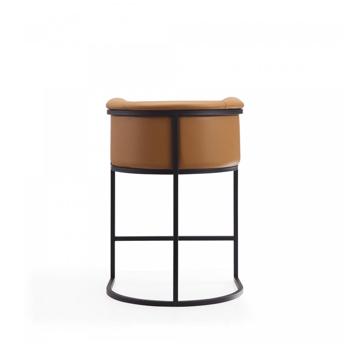Cosmopolitan Mid-Century Modern Metal Upholstered Counter Stool in Camel - Set of 2 Bar Stool