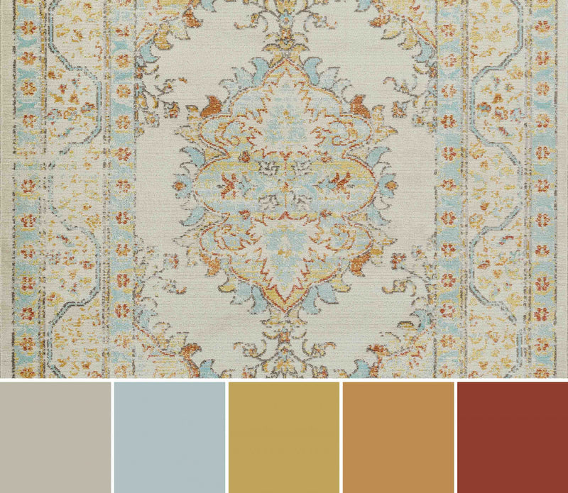 Esme Traditional 6'7\" x 9'6\" Area Rug in Ivory Indoor Area Rug