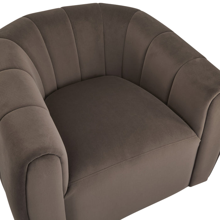 Vela Modern Velvet Swivel Club Chair with Tub Design, Black, Dark Brown
