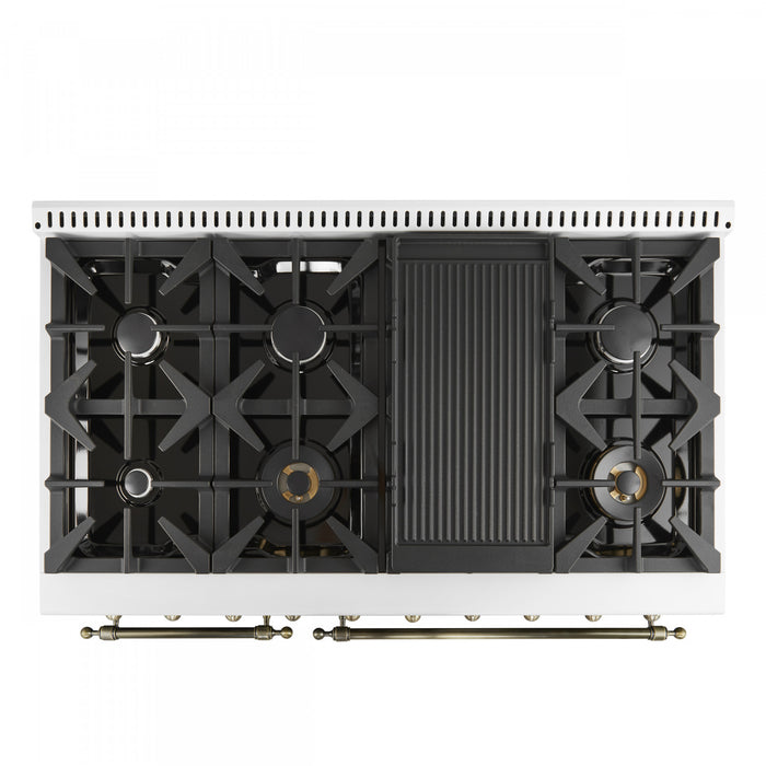 Forno Antico 48\" Gas Range, White, Double Ovens, -FFSGS6219-48WHT