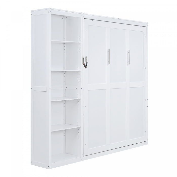 Jessie Space-Saving Multi-Functional Wall Bed with Shelves,Queen Size,White Queen Bed