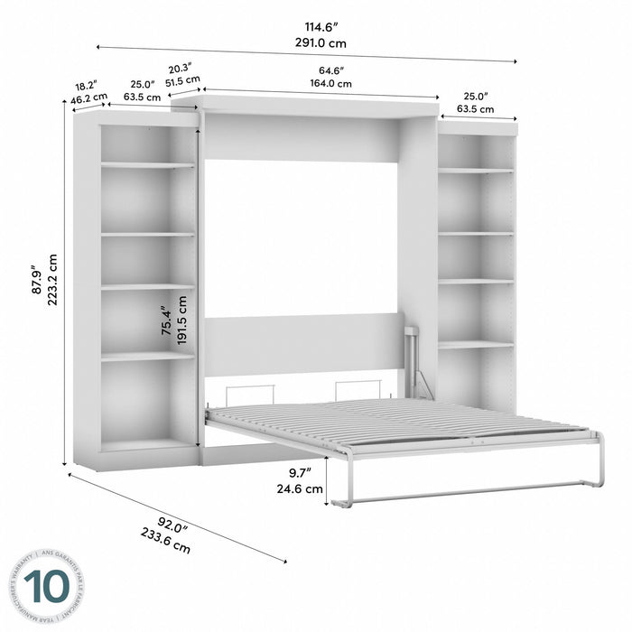 Bestar Pur Queen Murphy Bed and Two Shelving Units 115-Inch Wall Bed