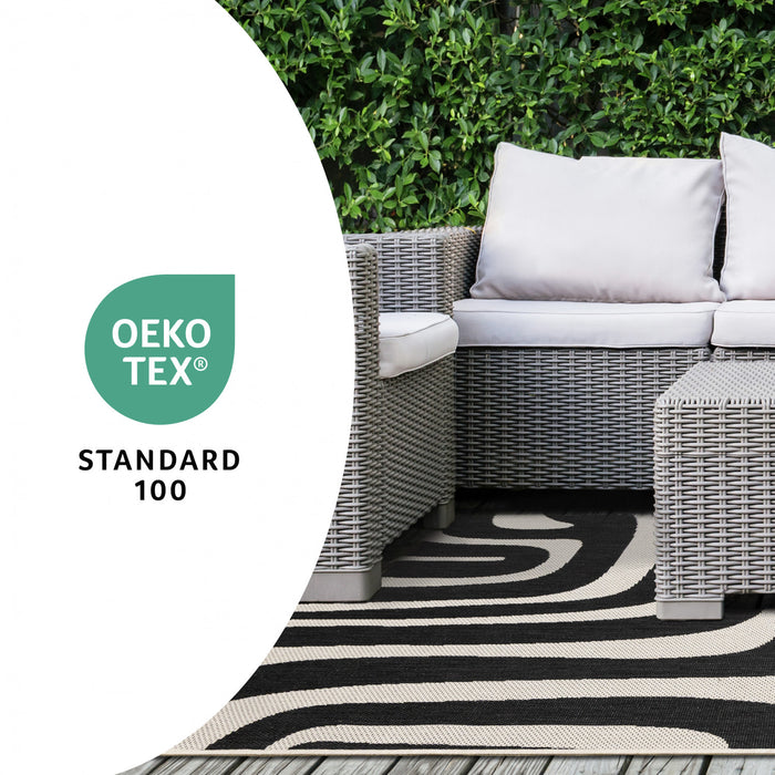 Jackson Black White Abstract Lines Outdoor Rug, 6'7\" x 9'6\" Outdoor Area Rug