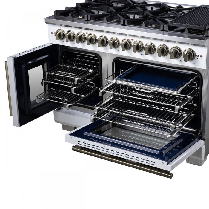 Forno Capriasca 48\" French Door Dual Fuel Range, White, 6.58 cu. ft. - FFSGS6387-48WHT
