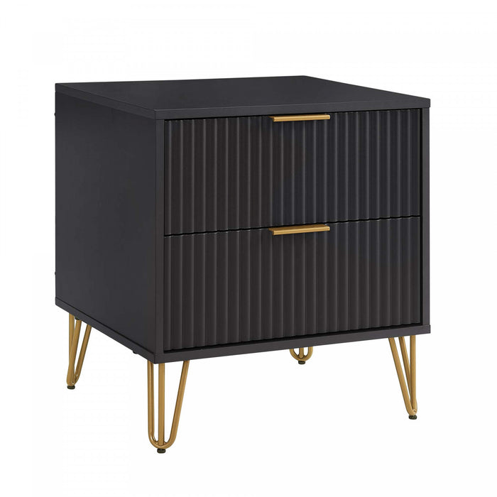Dumbo Modern 20\" Fluted Nightstand in Black (2-Drawer)