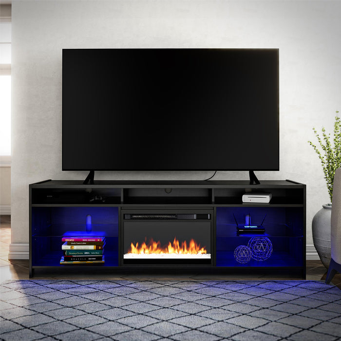Ameriwood Home Luna Electric Fireplace TV Stand for TVs up to 75\" - Black Oak