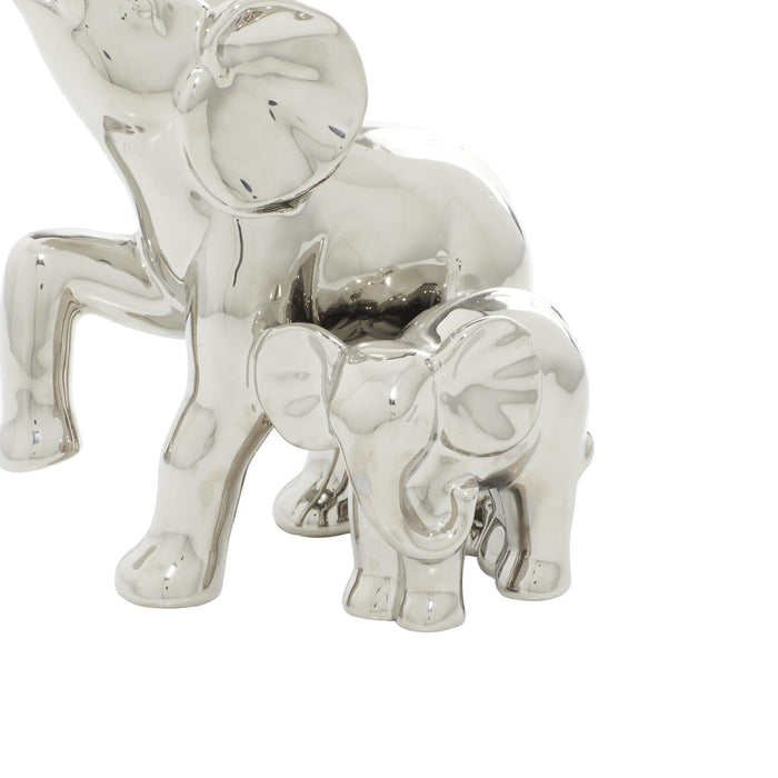 Ceramic 11\" Elephant with Baby