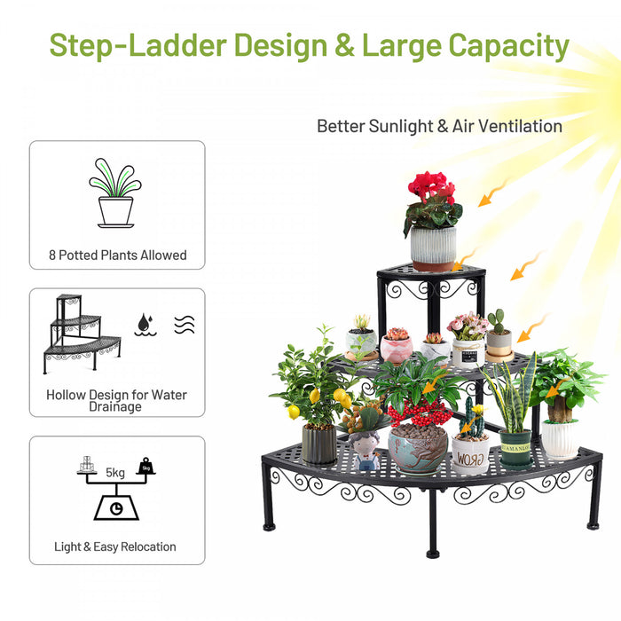 Ironwork Fan-shaped 3-tier Pot Plant Stand Stair-step Design