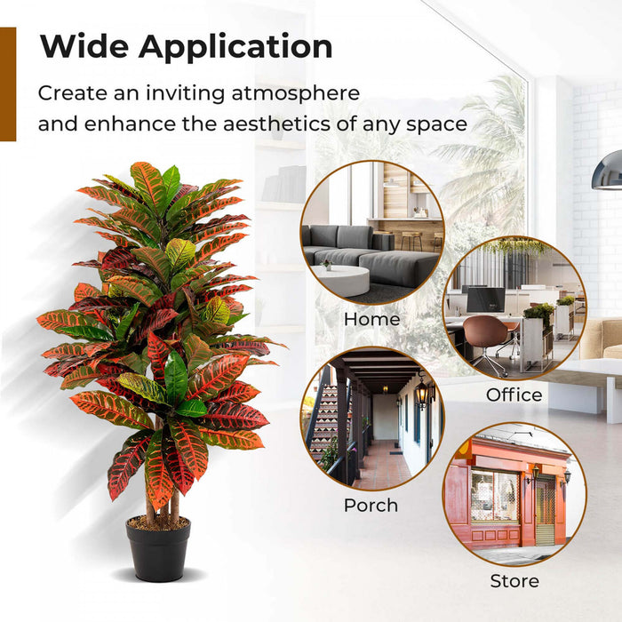 Costway Artificial Croton Plant 40\" Tall Faux Fiddle Leaf Fig Tree Fake Croton Palm Tree