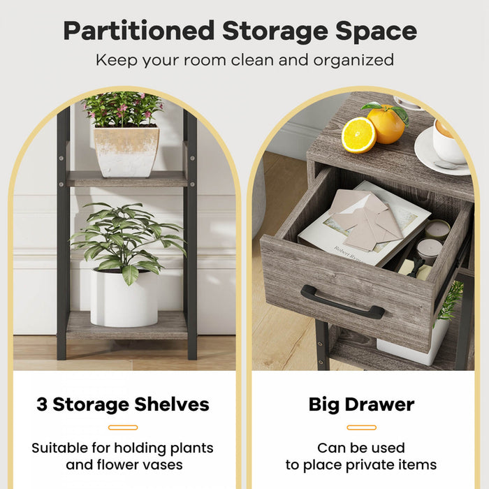 Costway 2 Pack 3 Tier Indoor Tall Plant Stand With Drawer Anti-tipping Devices Display Shelf
