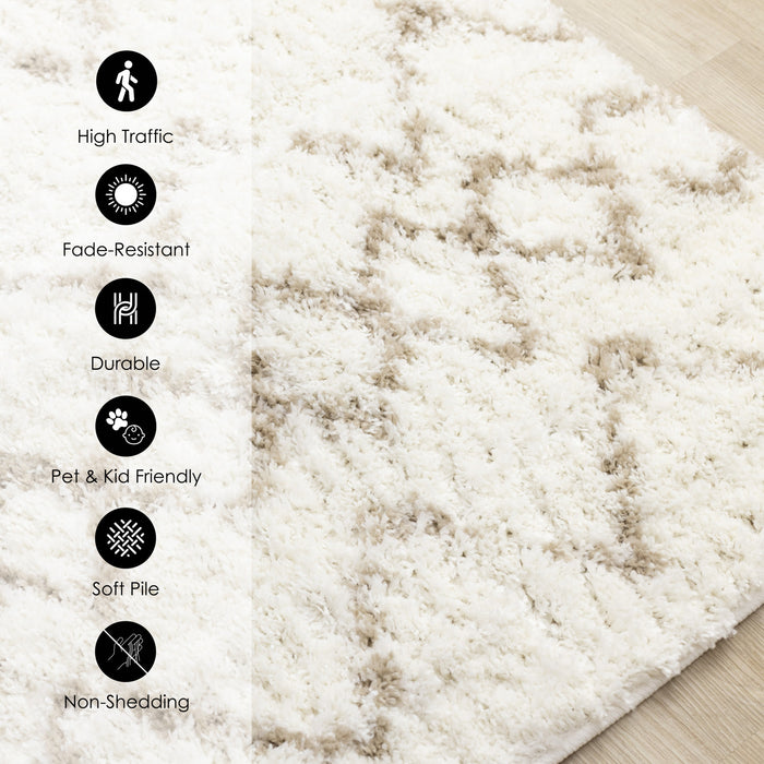 Taylor Cream Brown Lattice Shag Rug, 5'3\" x 7'7\" Indoor Area Rug