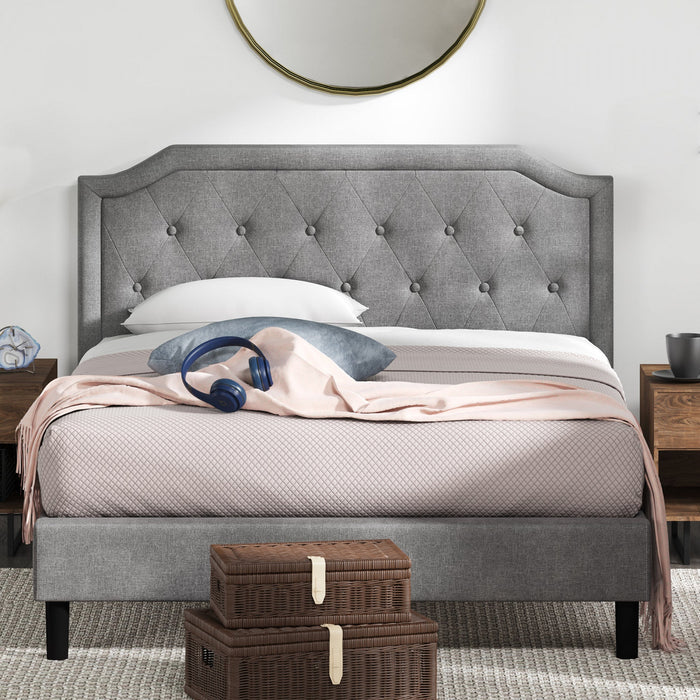 Kellen Upholstered Platform Bed with Headboard in Light Grey - Full Size