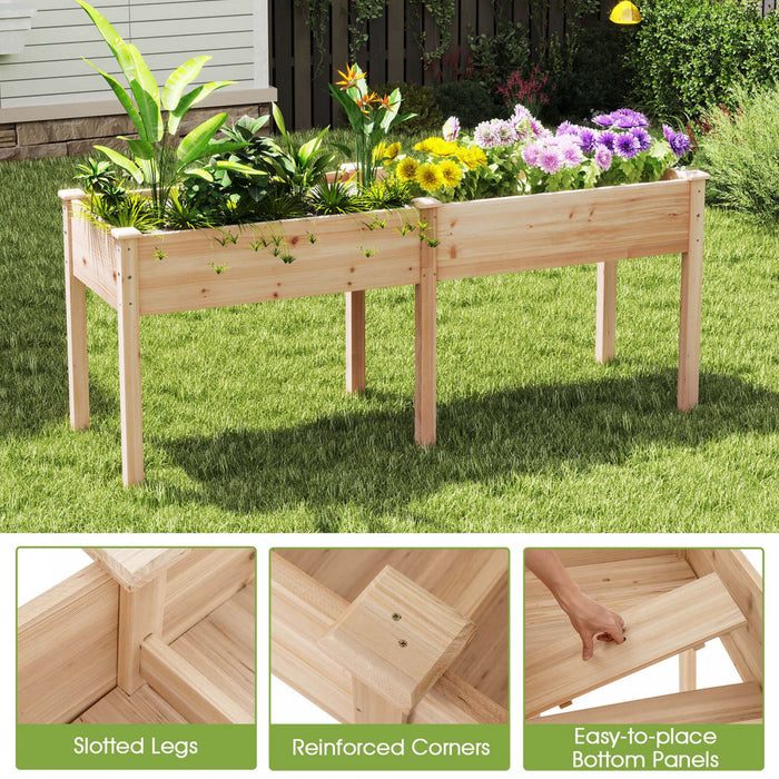 Costway Outdoor Raised Garden Bed With Legs 73x23x30in Wood Planter Box With Divider Panel Beige