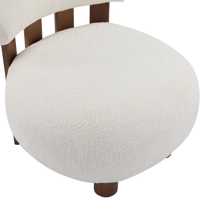 Nube Modern Boucle Accent Chair with Curved Backrest and Four-Leg Design, Off White, Walnut