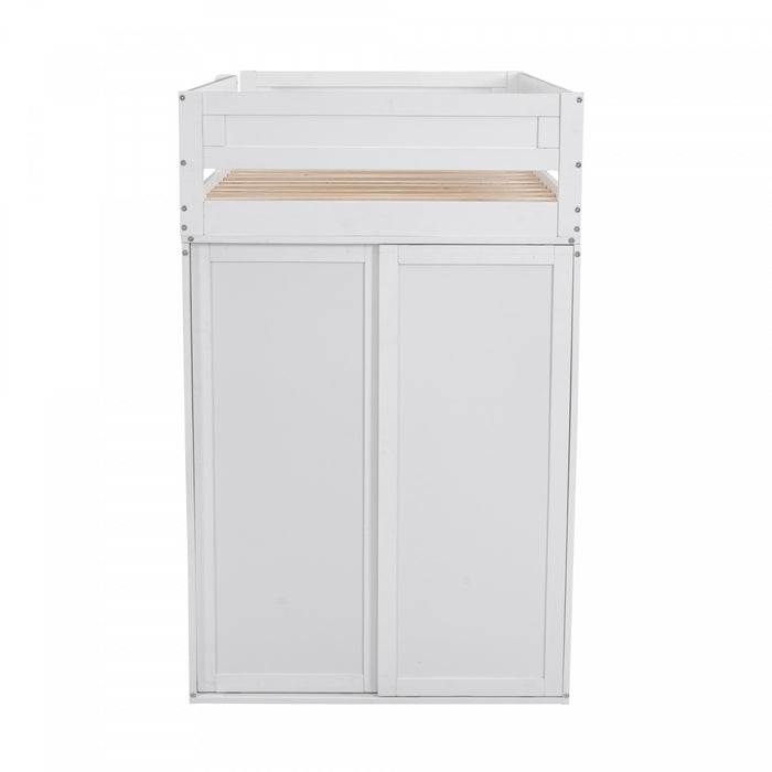 Jeffrey Solid Wood Loft Bed With Wardrobe, Desk And Drawers, Twin Size,white