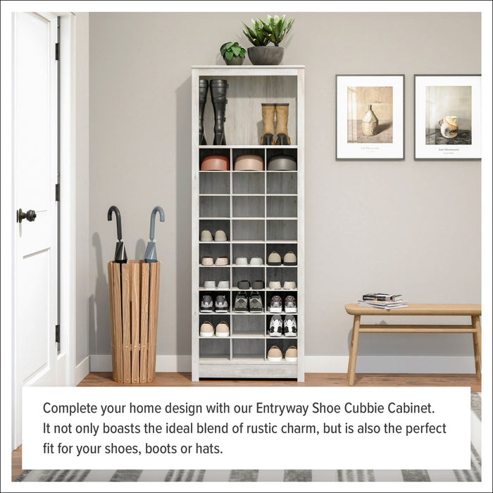 Rustic Ridge Farmhouse Shoe Storage Cabinet - Washed White