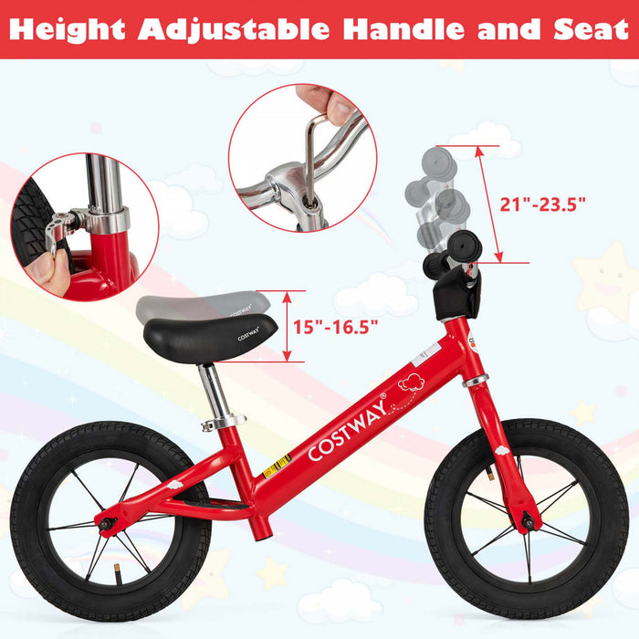 Costway 12 Inch Toddler Balance Bike No Pedal Training Bicycle With Inflatable Rubber Tires Red