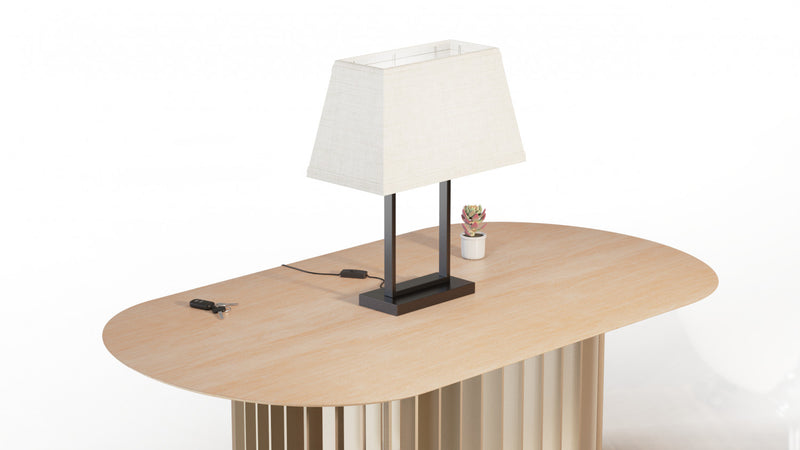 22\" Black Modern Rectangular Table Lamp with Fabric Shade