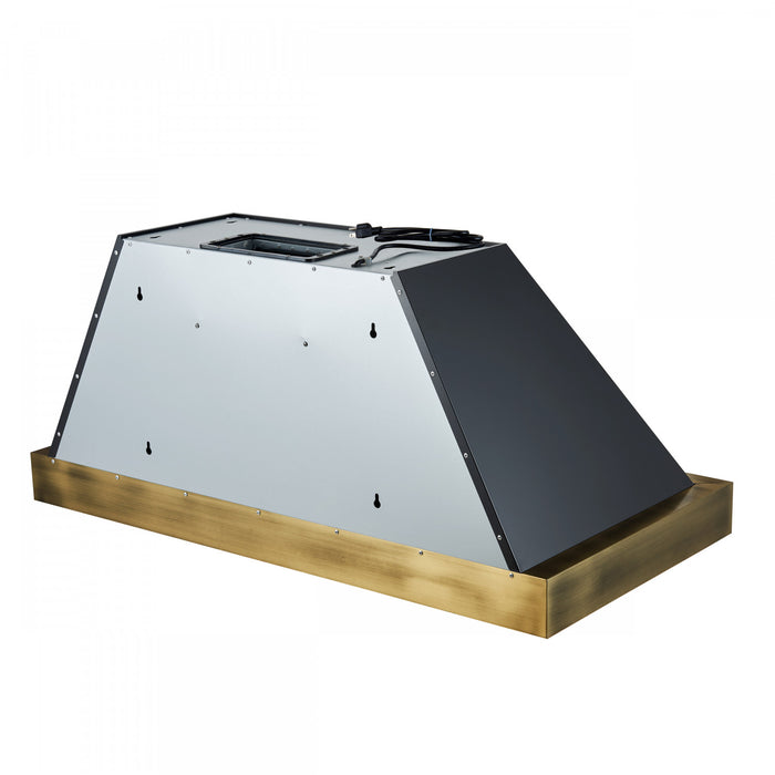 Forno Vittorio 48-Inch Wall Mount Range Hood, Black with Antique Brass Trim -FRHWM5078-48BLK