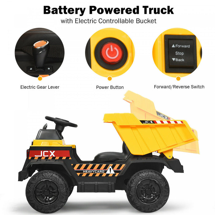 12v Battery Kids Ride On Dump Truck Rc Construction Tractor W/ Electric Bucket