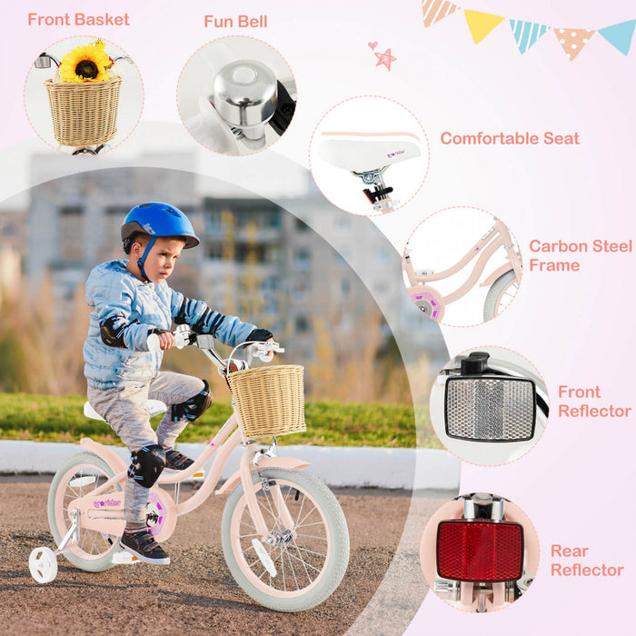 Costway 16\" Kid's Bike With Training Wheels Adjustable Handlebar Seat Handbrake Pink