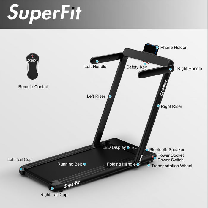 Superfit 2.25hp 2 In 1 Folding Treadmill Remote Control W/ App Control Speaker Black