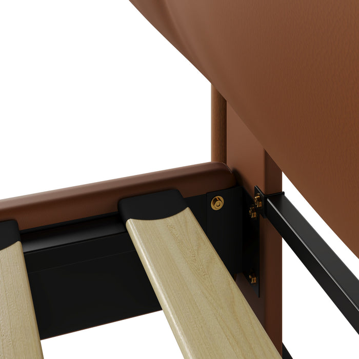 Emma Faux Leather Platform Bed Frame with Headboard,King Size,Brown King Bed