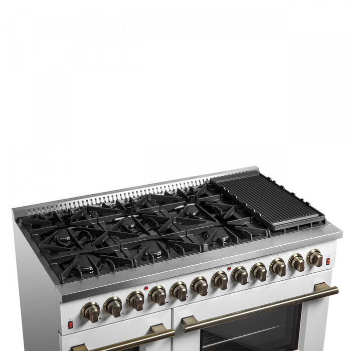 Forno Galiano 48\" White Dual Fual Range, 6.58 cu. ft. double ovens- FFSGS6156-48WHT