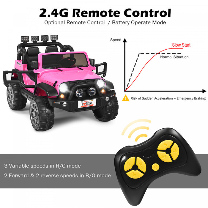 Costway 12v Kids Ride On Car 2 Seater Truck Rc Electric Vehicles W/ Storage Room Pink
