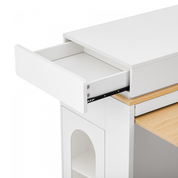 Logan Extendable Dining Table with Folding Top and Storage Drawers,White