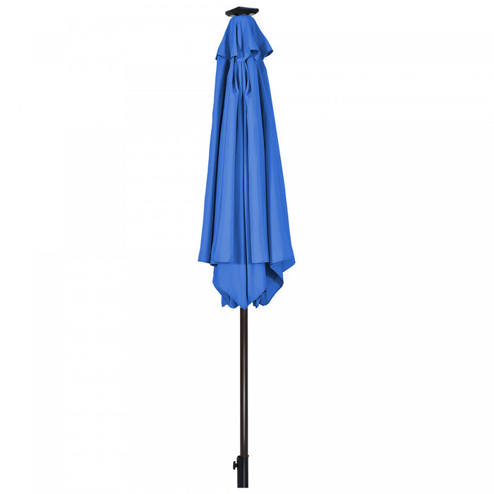 Costway 9' Solar LED Lighted Patio Market Umbrella Tilt Adjustment Crank Lift Blue