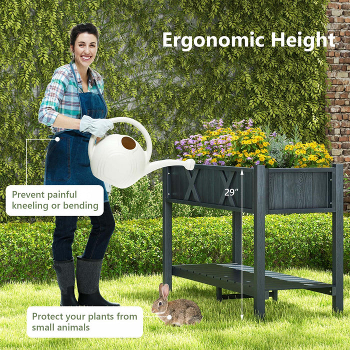 Costway Hips Raised Garden Bed Poly Wood Elevated Planter Box With Legs, Storage Shelf Black