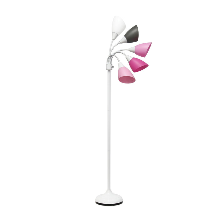 Skye 5 Light Adjustable Gooseneck Floor Lamp, White, Pink, & Smokey Gray, 67\"H