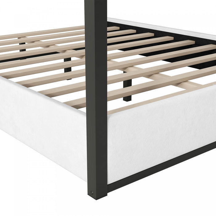Sophia Upholstery Canopy Platform Bed with Foam Headboard and Velvet,Queen Size,Black Queen Bed